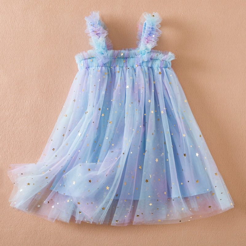 2024 Summer Sequin Star First Birthday Cake Smash Fairy Princess Kids Dresses Pink Pastel Rainbow Baby Girls Tulle Tutu Dress