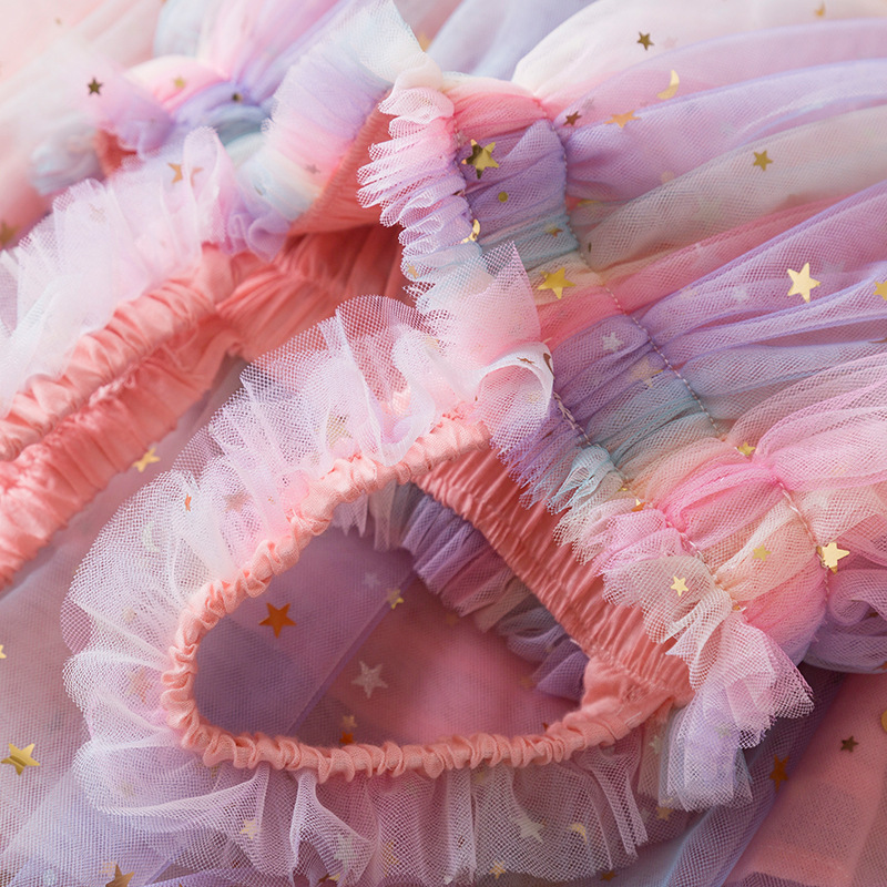 2024 Summer Sequin Star First Birthday Cake Smash Fairy Princess Kids Dresses Pink Pastel Rainbow Baby Girls Tulle Tutu Dress