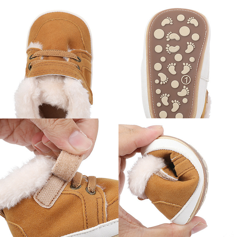 0-18M Unisex Winter Warm Faux Fur Lined Baby Snow Boots Plush Fleece Toddler Baby Boys Girls Crib Shoes Kids Sneakers