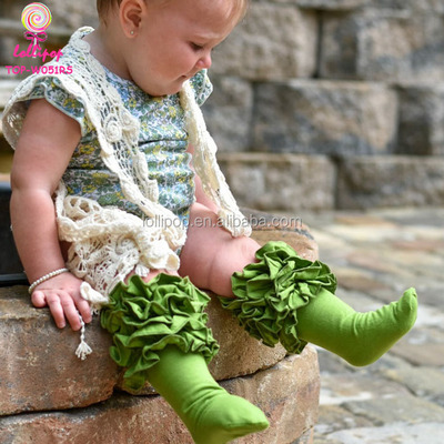 Solid Olive Triple Ruffle Knee High Baby Socks Leg Warmers Knitting Cotton School Girls Kids Ruffle Icing Boot Socks