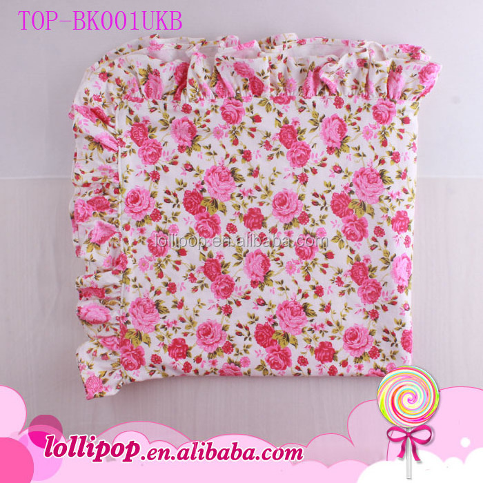 High Quality Very Soft Cotton Baby Blanket Girls Shower Gift Pink Floral Minky Dot Fleece Knitted Baby Blanket With Ruffle Trim