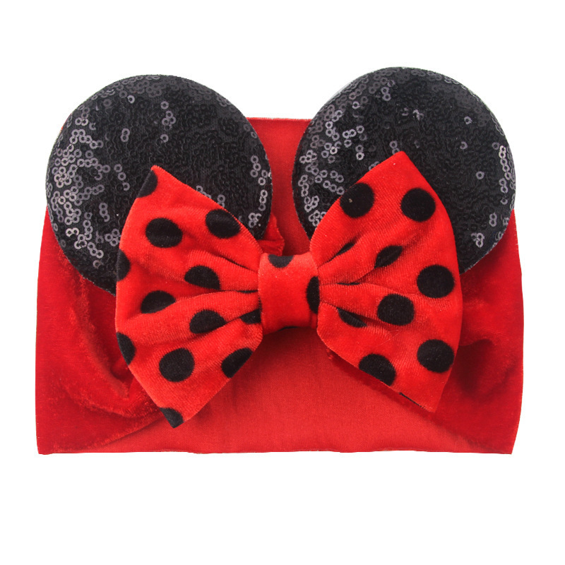 2023 Sequin Ears Minnie Baby Headband velvet Hair Bows Headwrap DIY Hair Accessories sequin wide Mouse Ears Headband