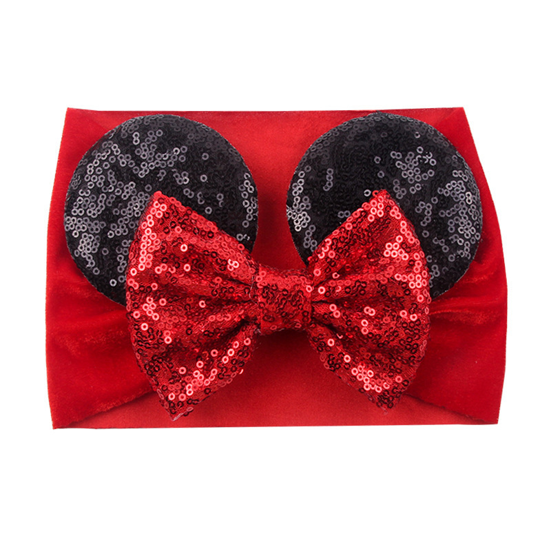 2023 Sequin Ears Minnie Baby Headband velvet Hair Bows Headwrap DIY Hair Accessories sequin wide Mouse Ears Headband