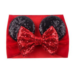 2023 Sequin Ears Minnie Baby Headband velvet Hair Bows Headwrap DIY Hair Accessories sequin wide Mouse Ears Headband