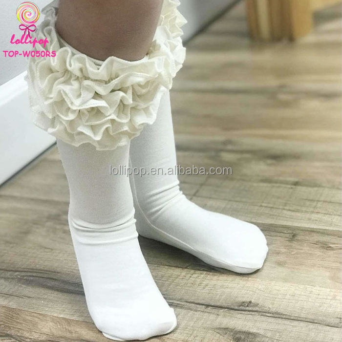 Solid Olive Triple Ruffle Knee High Baby Socks Leg Warmers Knitting Cotton School Girls Kids Ruffle Icing Boot Socks