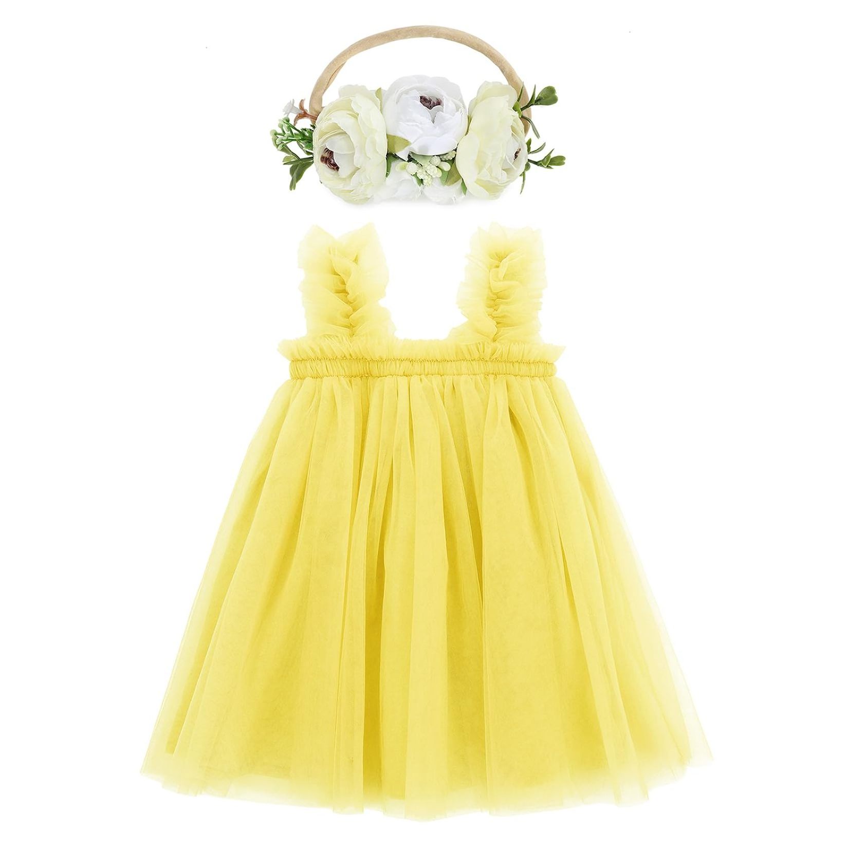 2024 Summer Kids Girls Birthday Gifts Sleeveless Sundress Dress Toddler Baby Girls Layered Tulle Tutu Dress with Flower Headband