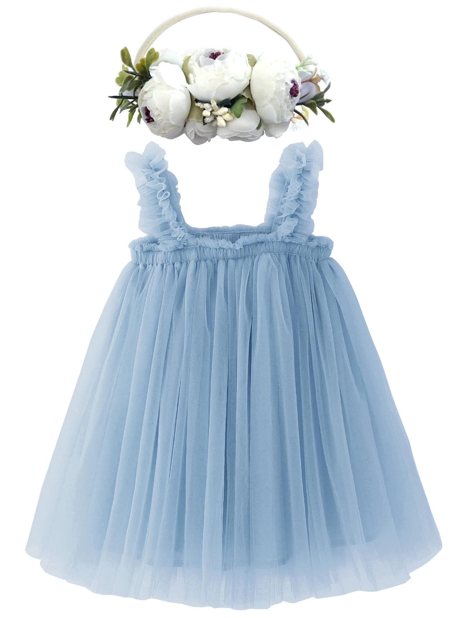 2024 Summer Kids Girls Birthday Gifts Sleeveless Sundress Dress Toddler Baby Girls Layered Tulle Tutu Dress with Flower Headband