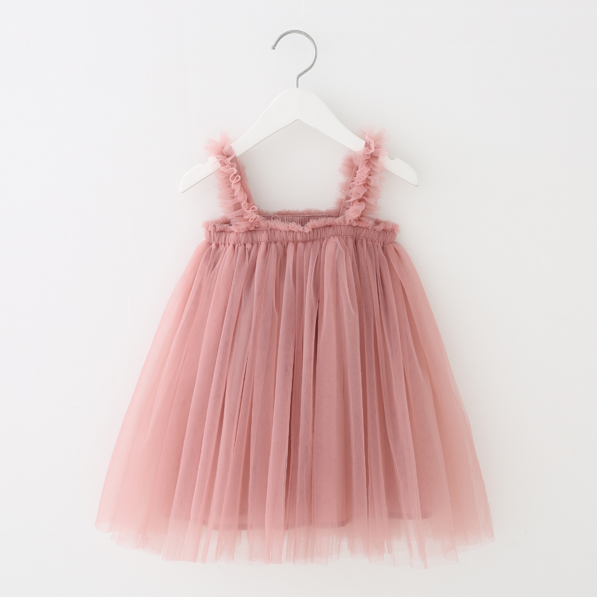 Summer Spaghetti Strap Sleeveless Infant Kids Tulle Sundress Candy Colors Baby Girls Toddler Fluffy Tutu Layered Dress