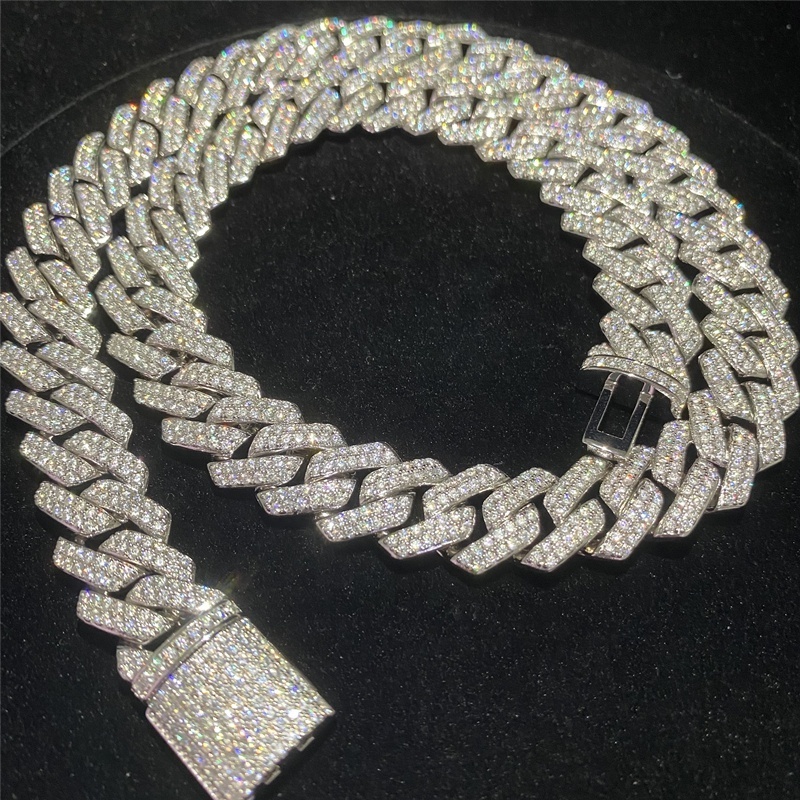 Custom Stock Iced Out VVS Moissanite Cuban Bracelet 925 Silver Bling CZ Diamond Cuban Link Chain Hip Hop Men Jewelry Necklace