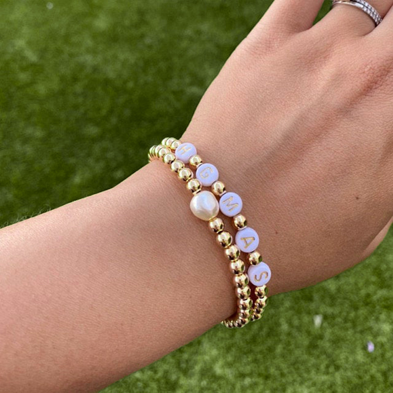 Classic 14k Gold Filled Stainless Steel Beads Natural Freshwater Pearl Bracelet Beaded Stretch Stacking Bracelets for Women