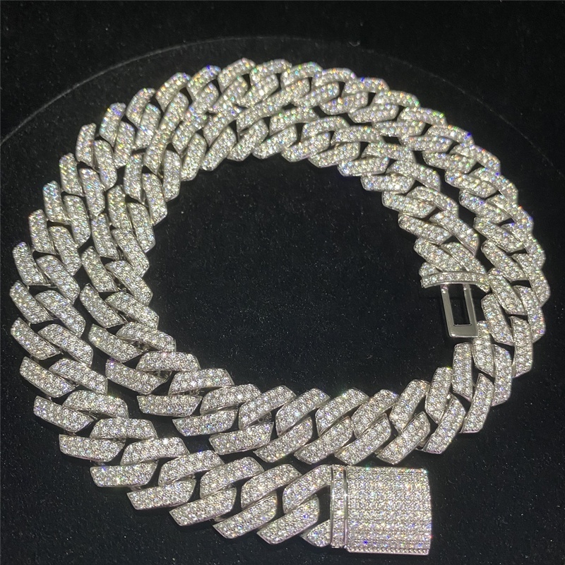 Custom Stock Iced Out VVS Moissanite Cuban Bracelet 925 Silver Bling CZ Diamond Cuban Link Chain Hip Hop Men Jewelry Necklace