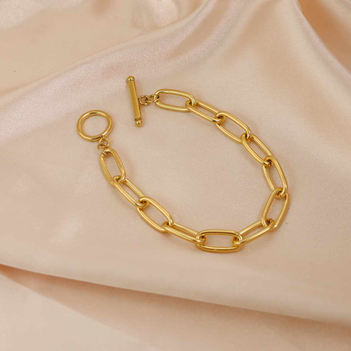 Classic Gold Paperclip Chain Bracelet OT Toggle Gold Plated Stainless Steel Oval Link Chain Bracelet For Women