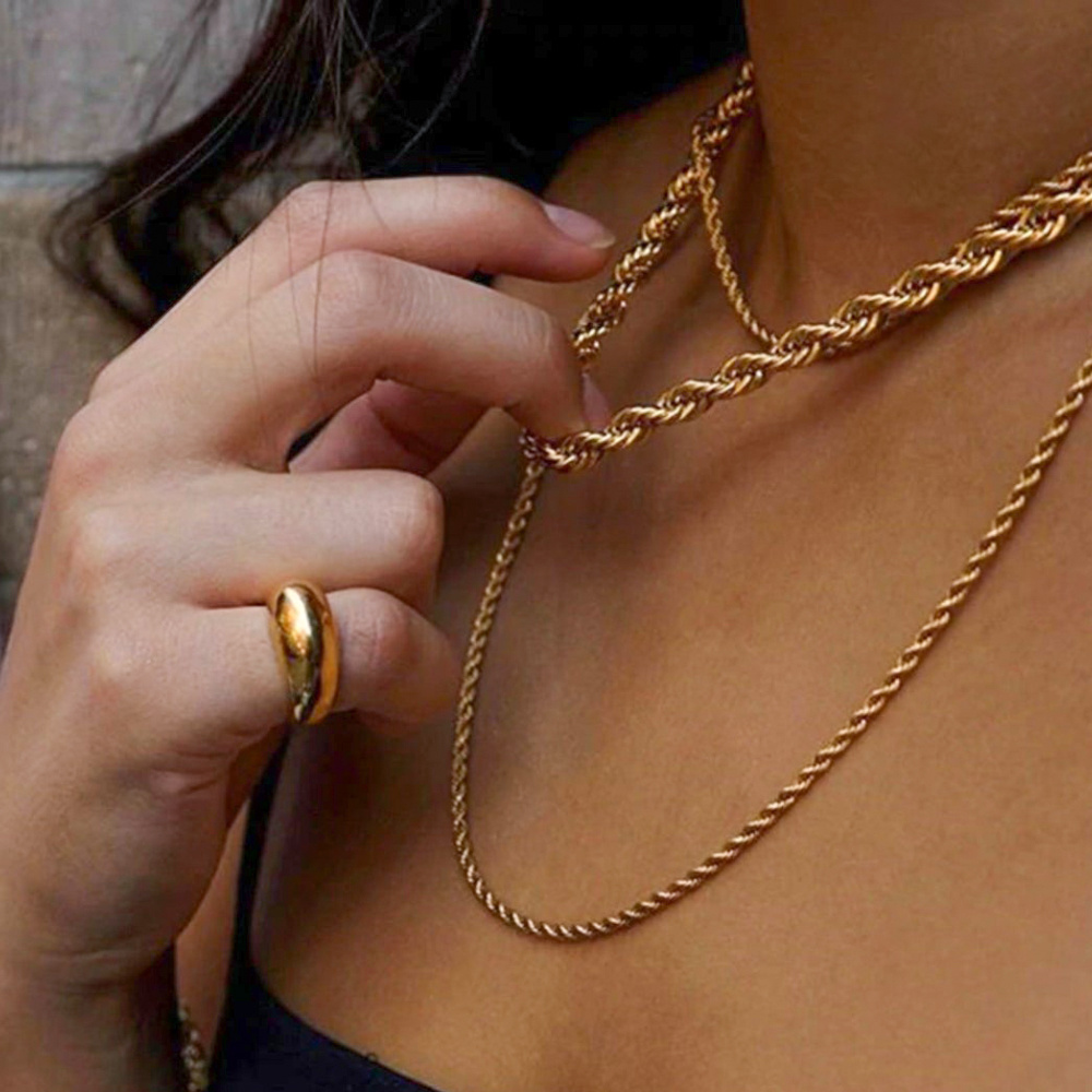 Women's Fashion 18K Gold Plated Stainless Steel Twisted Chain Necklace Chunky Rope Chain Necklace Choker Jewelry