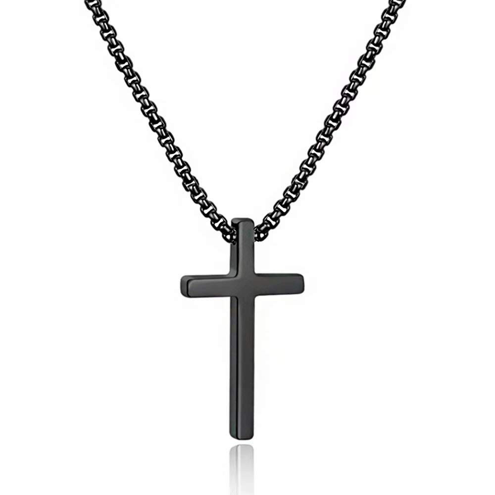 Hot selling Silver Black Gold Stainless Steel Prayer Cross Pendant Chain Necklace for Men Box Chain