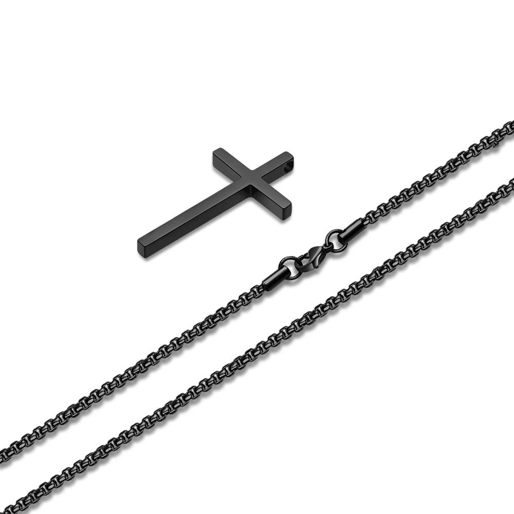 Hot selling Silver Black Gold Stainless Steel Prayer Cross Pendant Chain Necklace for Men Box Chain