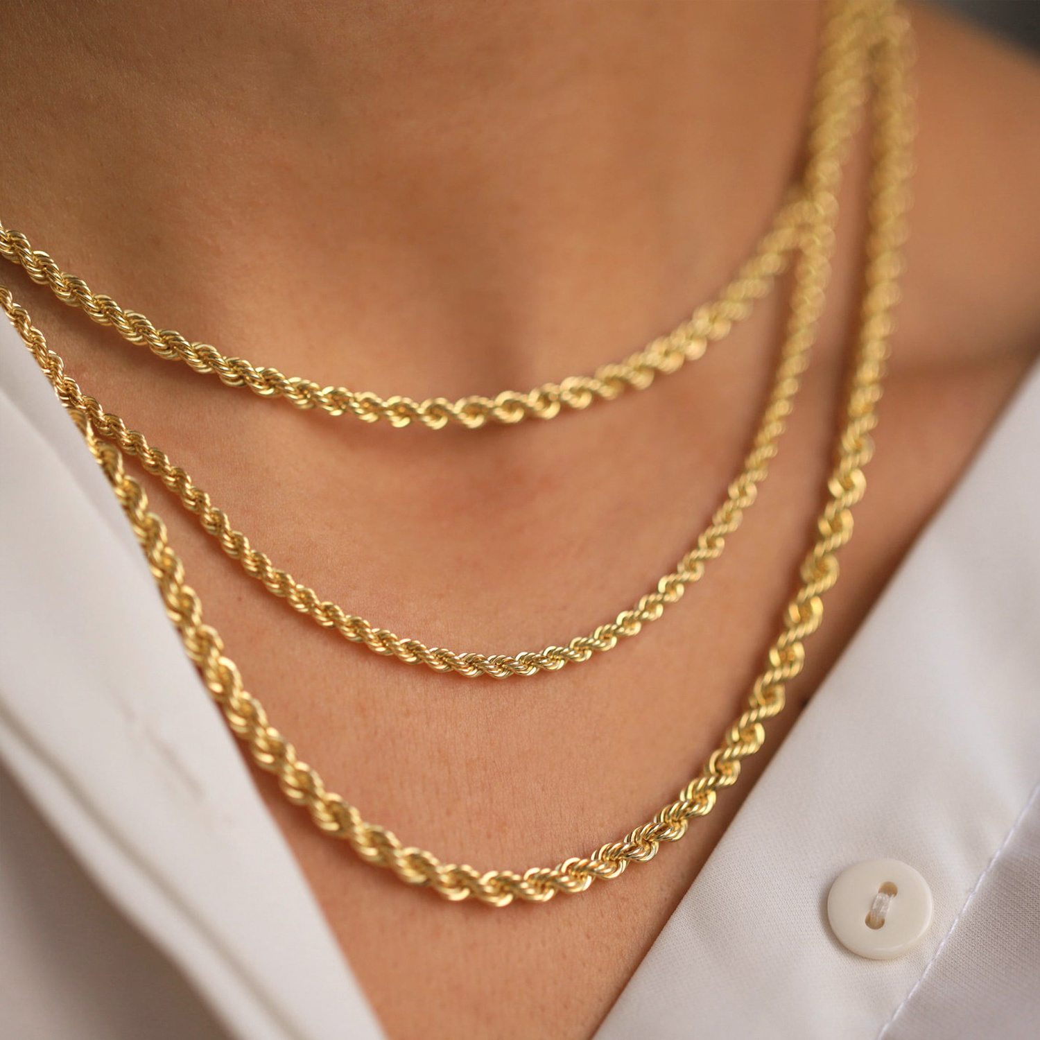 18k Real Gold Plated Twisted Rope Chain Necklace Stainless Steel Chain Choker Necklace Men Women Chains 3mm 4mm 5mm