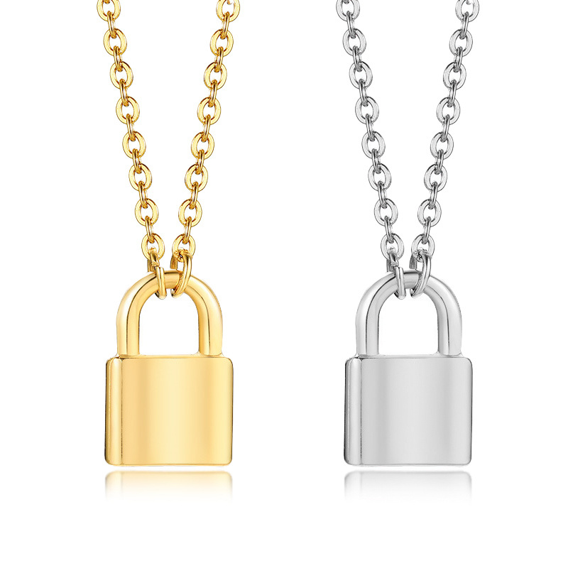 Classic High Quality Hand-Polished Stainless Steel 18K Gold Plated Chains Thick Lock Pendant Necklace