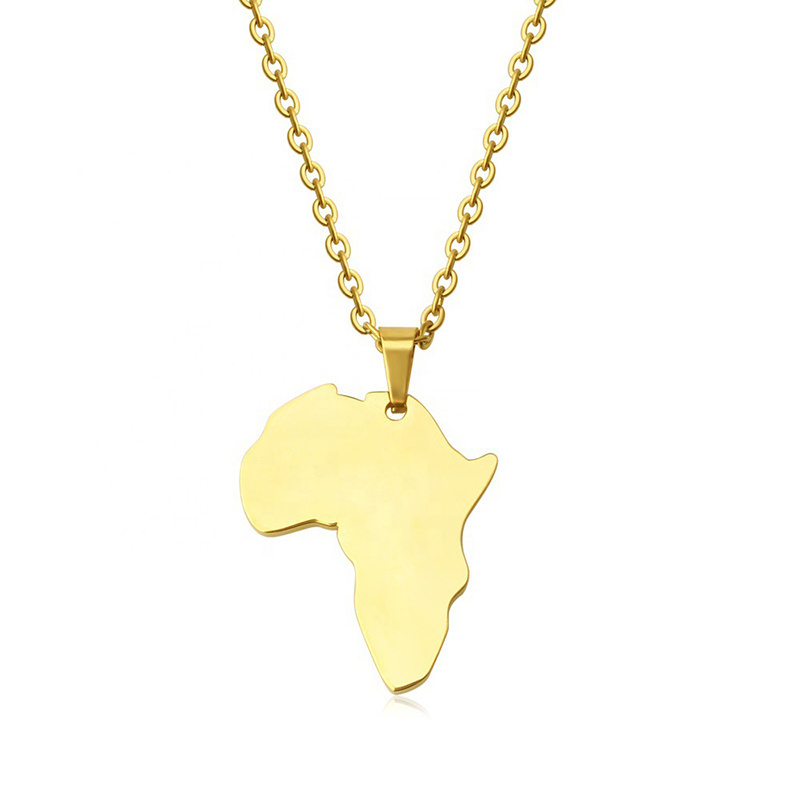 Cheap Gold Plated Stainless Steel African Map Necklace Long Chain Necklace jewelry For Women