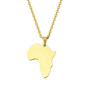 Cheap Gold Plated Stainless Steel African Map Necklace Long Chain Necklace jewelry For Women