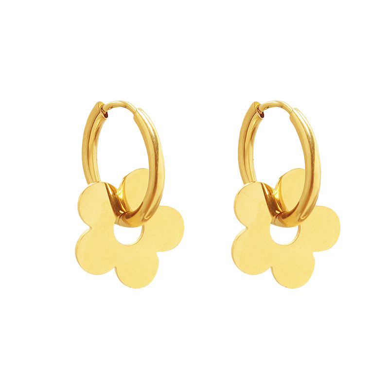 Modern 18K Gold Plated Stainless Steel Huggie Hoop Earrings Charm Geometric Flower Earrings For Women Jewelry