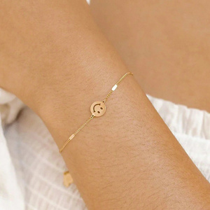 Dainty Happy Smiley Face Bracelet Stainless Steel Waterproof Jewelry Charm 18k Gold Plated Chain Bracelet for Women