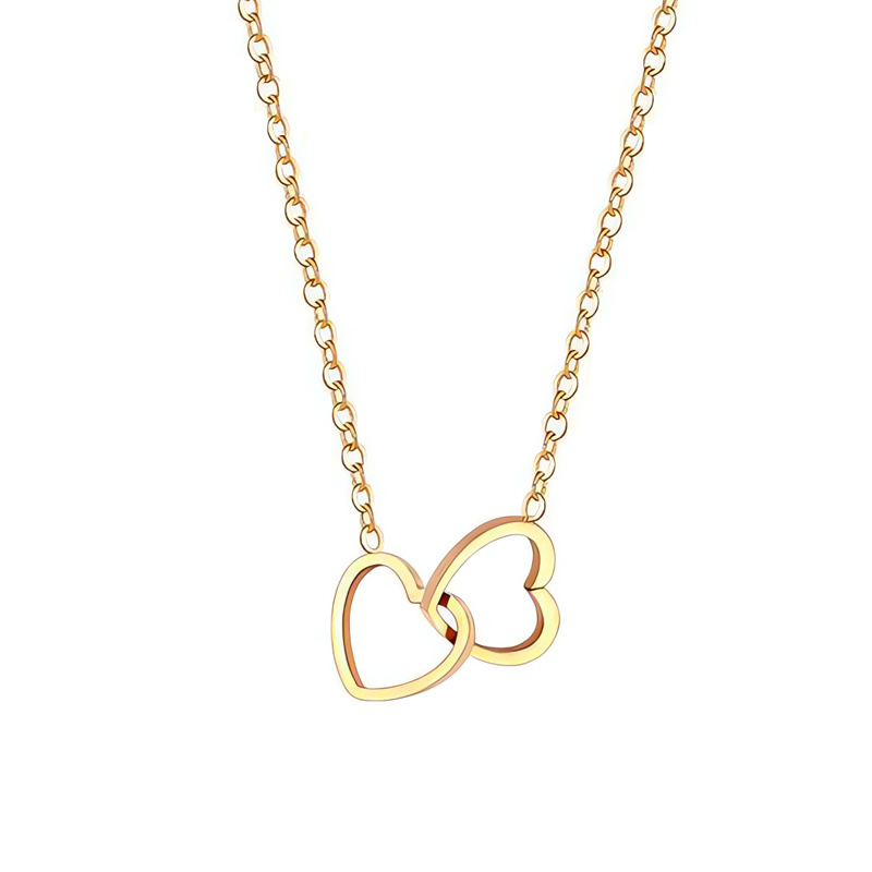 Dainty Stainless Steel 18K Gold Plated Thin Chain Intertwined Double Heart Pendant Necklace For Women Valentines Gift