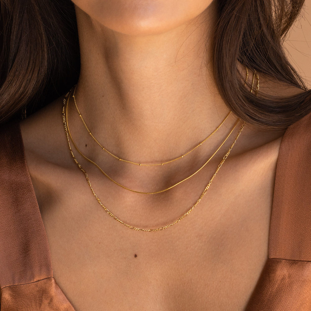 Dainty Gold Plated Layered Necklaces Minimalist Stainless Steel Herringbone Chain Necklace for Women WATERPROOF Jewelry