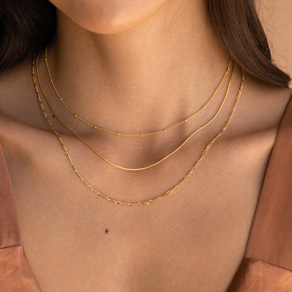 Dainty Gold Plated Layered Necklaces Minimalist Stainless Steel Herringbone Chain Necklace for Women WATERPROOF Jewelry