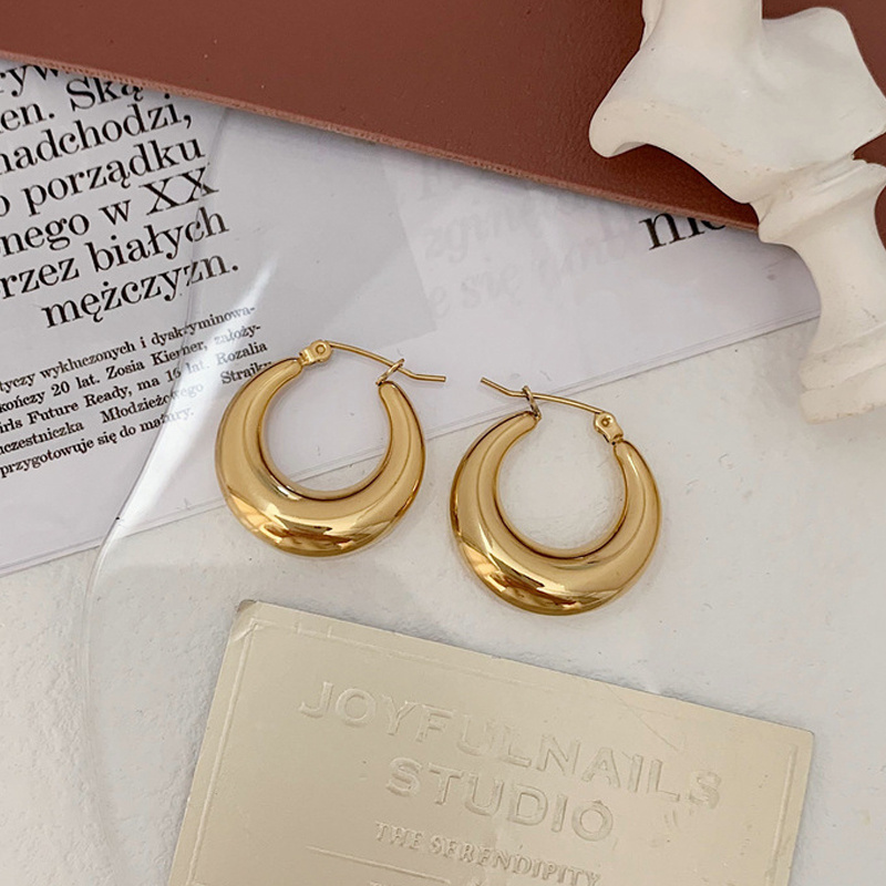 Modern Hollow Thick Chunky Hoop Earrings Non Tarnish Waterproof Lightweight 18k Gold Plated Stainless Steel Earrings Women