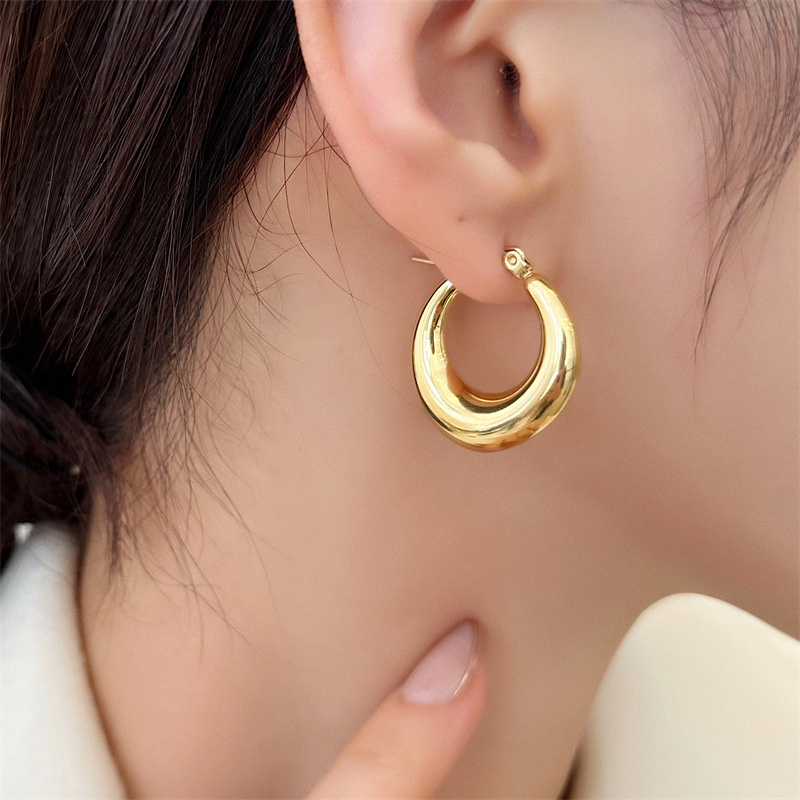 Modern Hollow Thick Chunky Hoop Earrings Non Tarnish Waterproof Lightweight 18k Gold Plated Stainless Steel Earrings Women