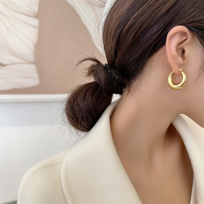 Modern Hollow Thick Chunky Hoop Earrings Non Tarnish Waterproof Lightweight 18k Gold Plated Stainless Steel Earrings Women