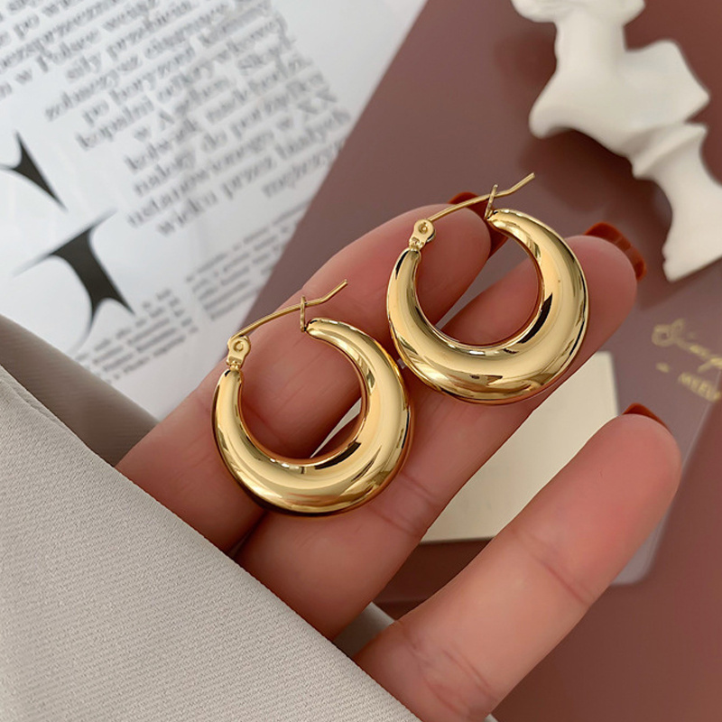 Modern Hollow Thick Chunky Hoop Earrings Non Tarnish Waterproof Lightweight 18k Gold Plated Stainless Steel Earrings Women