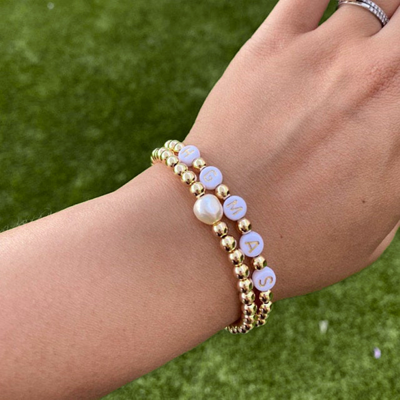 Classic 18k Gold Plated Stainless Steel Beads Natural Freshwater Pearl Bracelet Beaded Stretch Stacking Bracelets for Women