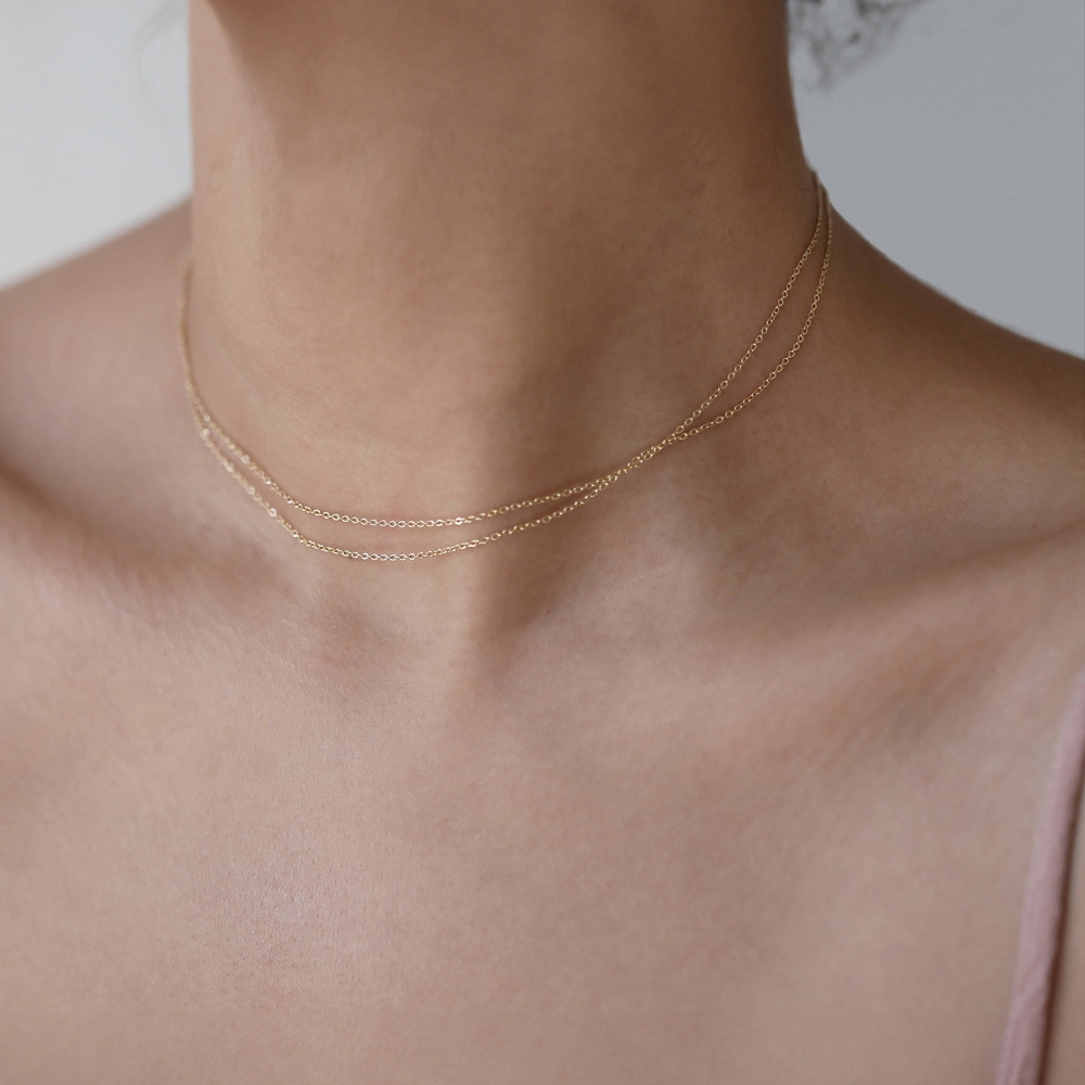 Delicate 18K Gold Plated Stainless Steel Thin Dainty Chain Necklace Women Minimalist Jewelry Double Layer Choker Necklace