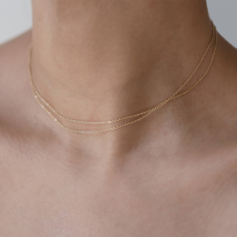 Delicate 18K Gold Plated Stainless Steel Thin Dainty Chain Necklace Women Minimalist Jewelry Double Layer Choker Necklace