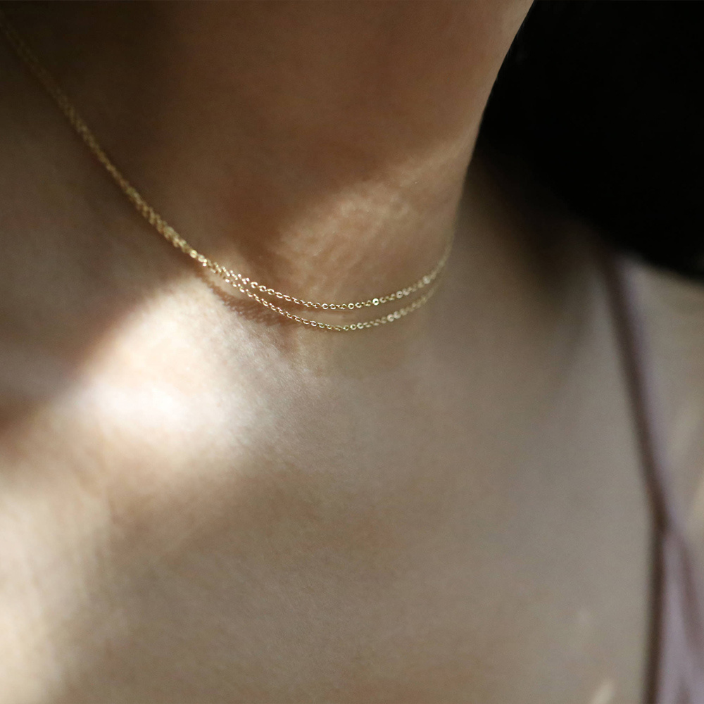 Delicate 18K Gold Plated Stainless Steel Thin Dainty Chain Necklace Women Minimalist Jewelry Double Layer Choker Necklace