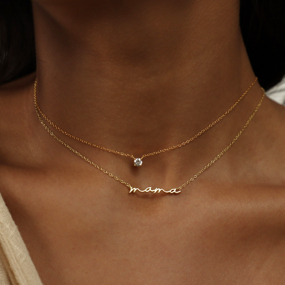 Mom Gift 18K Gold Plated Stainless Steel Custom Necklace Women Dainty Thin Mama Necklace Minimalist Jewelry