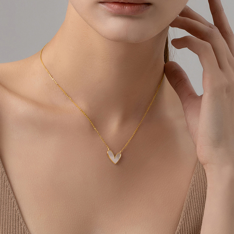 Cute Heart Pendant Necklace Dainty18k Gold Plated Thin Chain Shell Heart Necklace Stainless Steel Jewellery Women