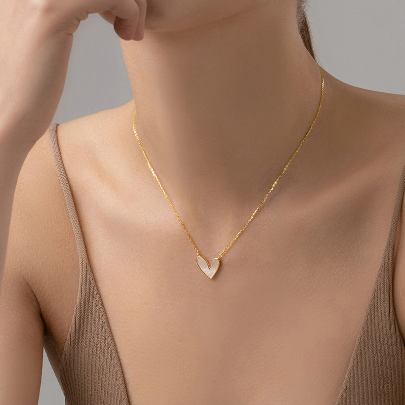 Cute Heart Pendant Necklace Dainty18k Gold Plated Thin Chain Shell Heart Necklace Stainless Steel Jewellery Women