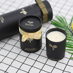 Wholesale  popular black tubular wedding gift candle box luxury soy wax scented glass jar candles