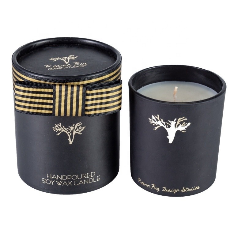 Wholesale  popular black tubular wedding gift candle box luxury soy wax scented glass jar candles