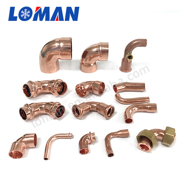 LOMAN Refrigeration copper pipe fittings Tee connection 3 way copper elbow press connector 45 Elbow plumb Copper Fitting