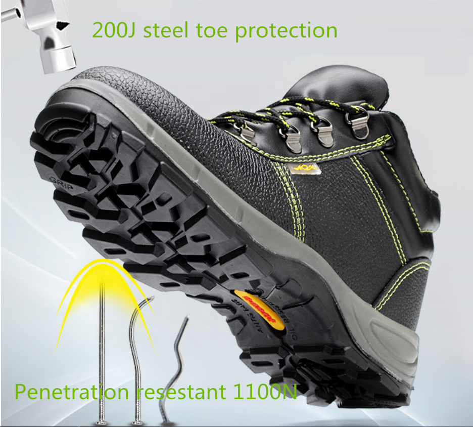 Genuine Leather Steel Toe Cap Puncture Proof Work Construction Safety Shoes for Men