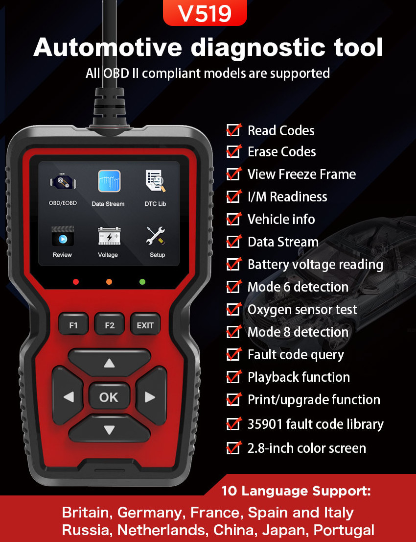 New Arrival V519 OBD Car Scanner engine Fault Code Diagnostic Tool  ELM327 OBD 2 OBD2 Scanner