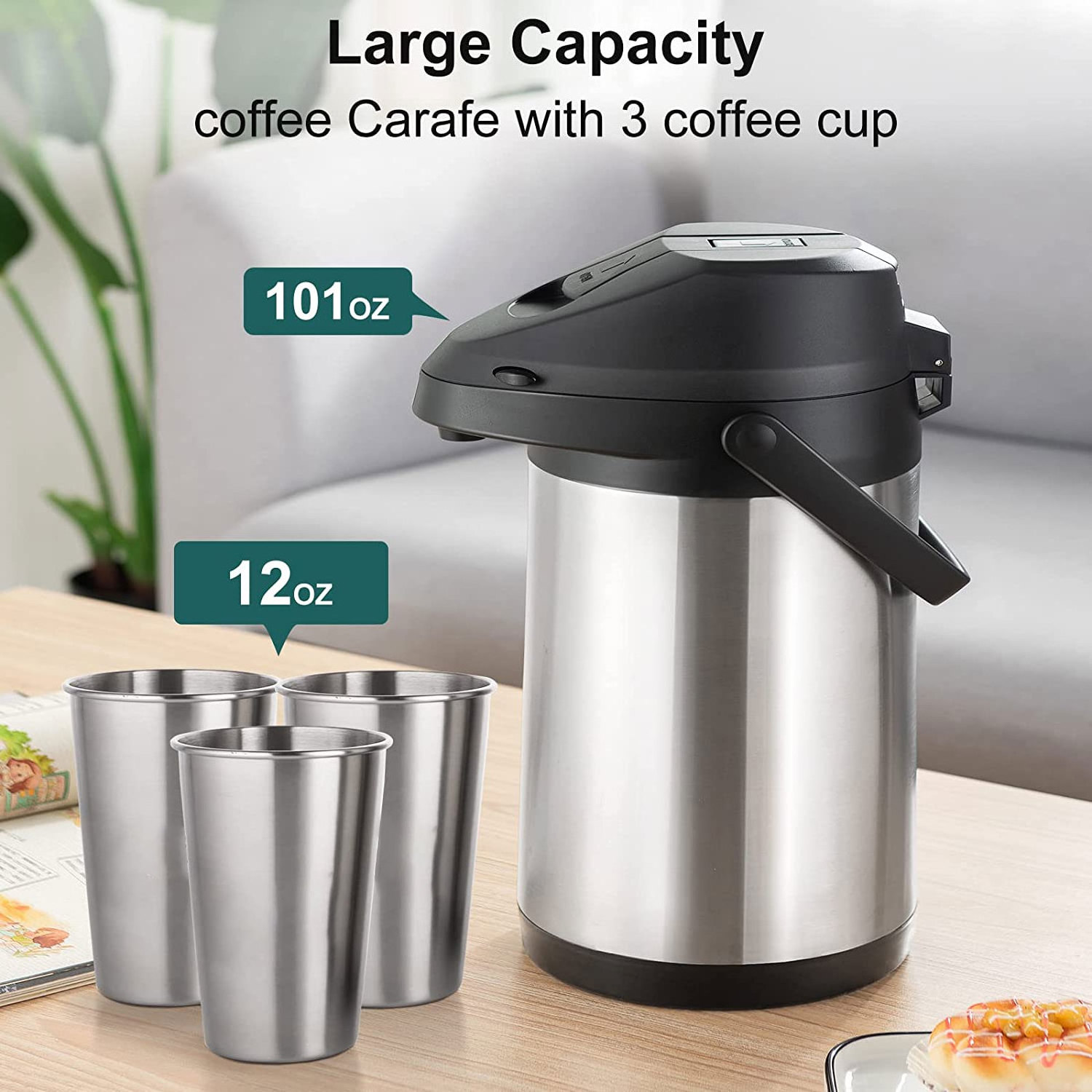 Travel Double Walled Insulated Stainless Steel Vacuum insulated Large Thermos Flask,Coffee Dispenserair Pressure Jug