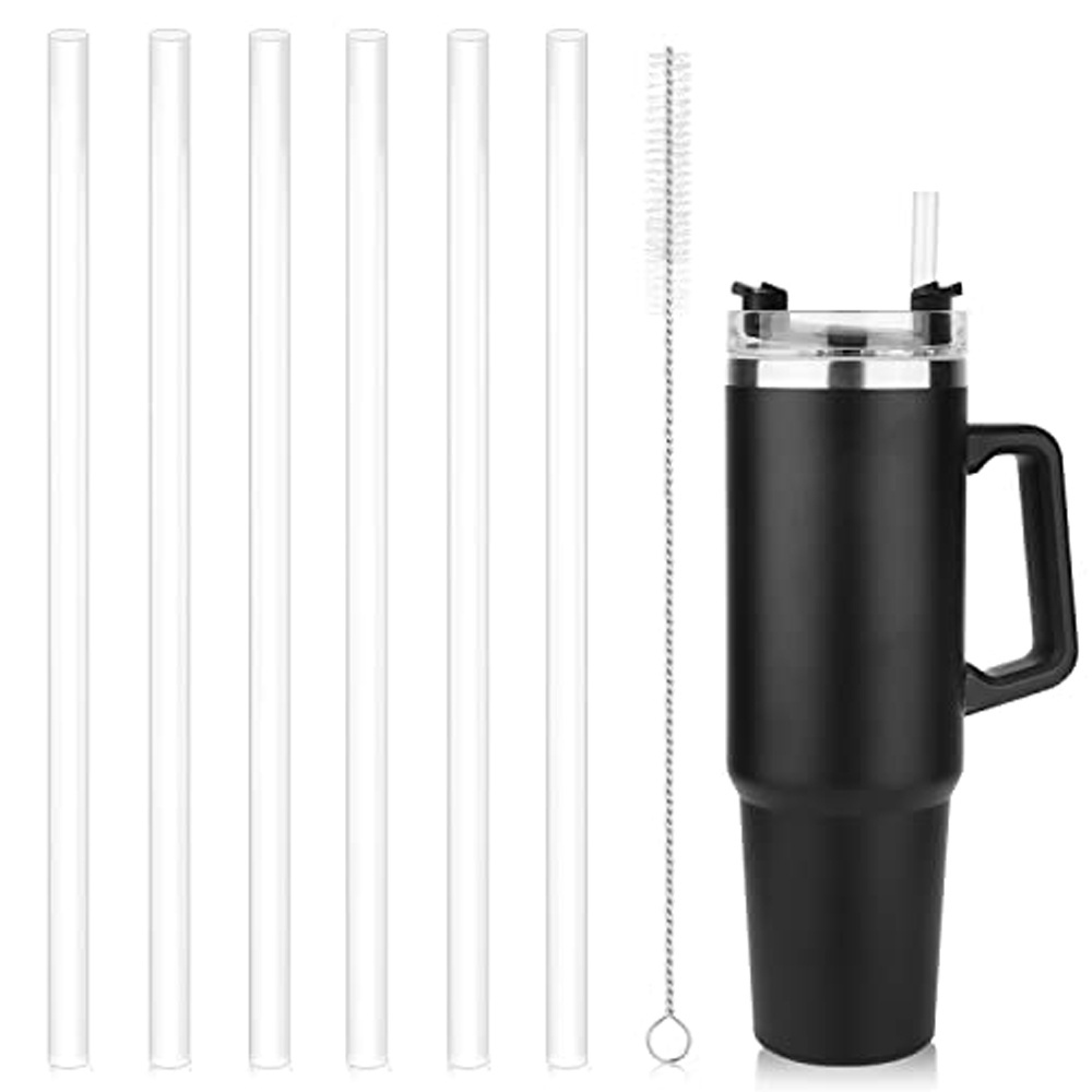 Replacement Straws for Travel Tumbler Reusable Straws Plastic Straws with Cleaning Brush Compatible with Cup Water Jug