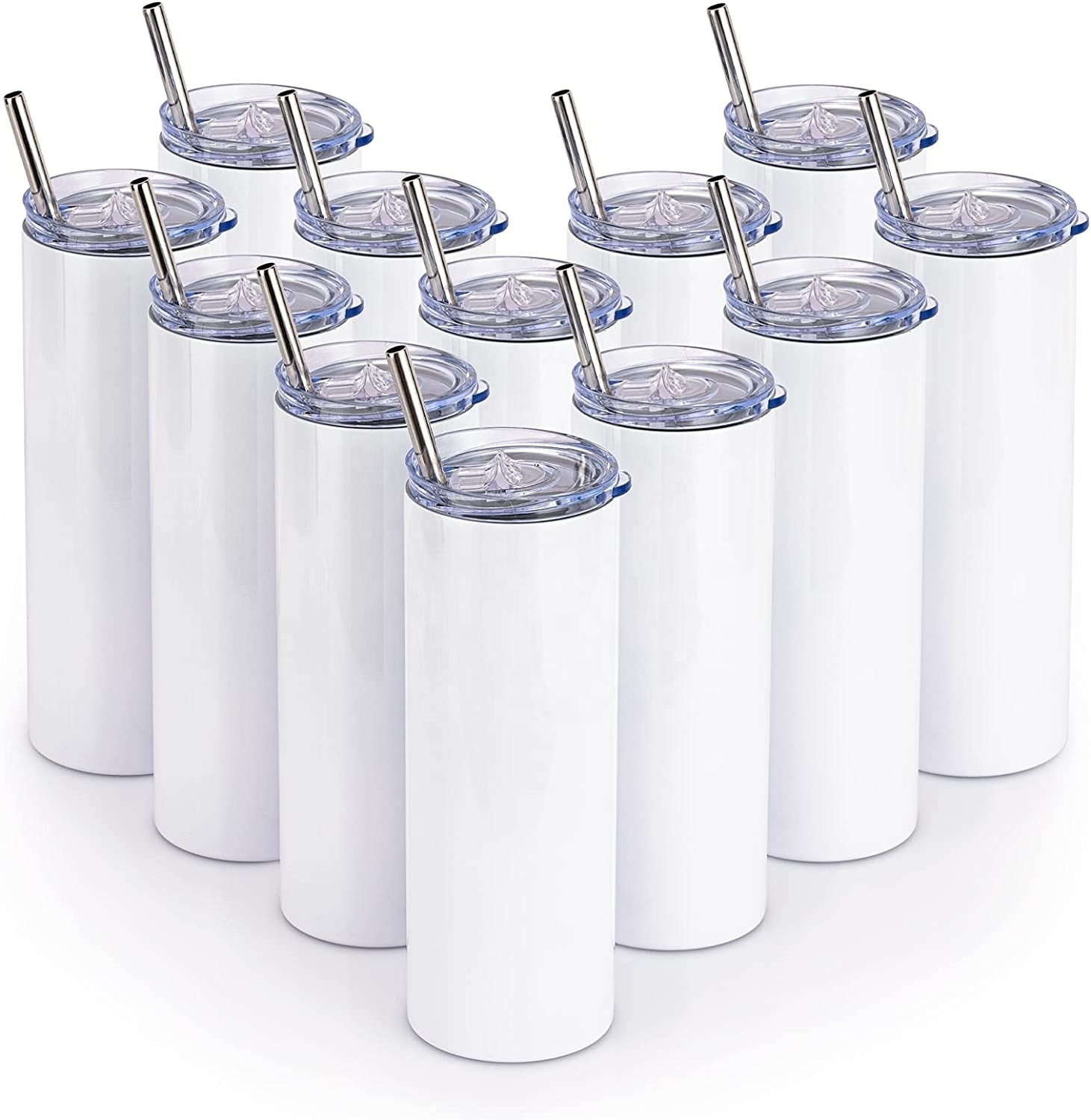 Y16 Stainless Steel Double Wall 20 oz Skinny  Sublimation Blanks tumblers 20OZ Straight White Skinny Tumbler With Straw