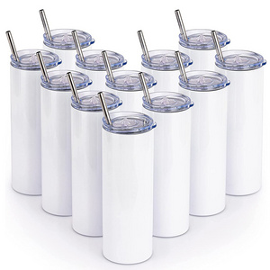 Wholesale 20oz 30oz Straight Skinny  Stainless Steel DIY Printing White Sublimation Blank Tumblers With Straw And Lid