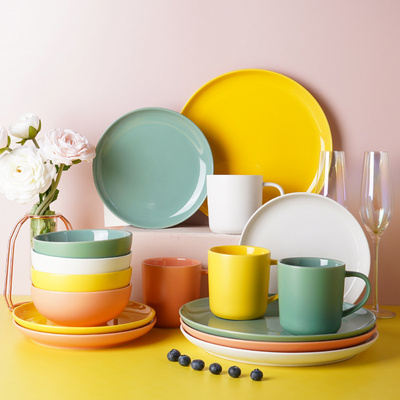 p58 Glazed yellow Green ceramic crockery plates sets dinnerware tableware price divided dinner plates set porcelain