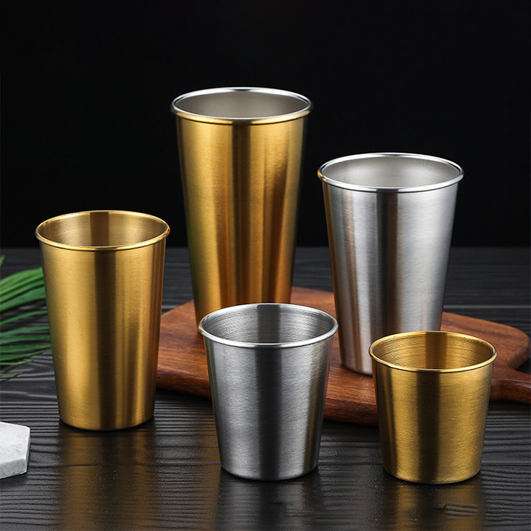 Metal Drinking Glasses Picnic Cups Minimalist Camping Cup Single Wall Stainless Steel Stackable Beer Mug Pint Drinking Cup